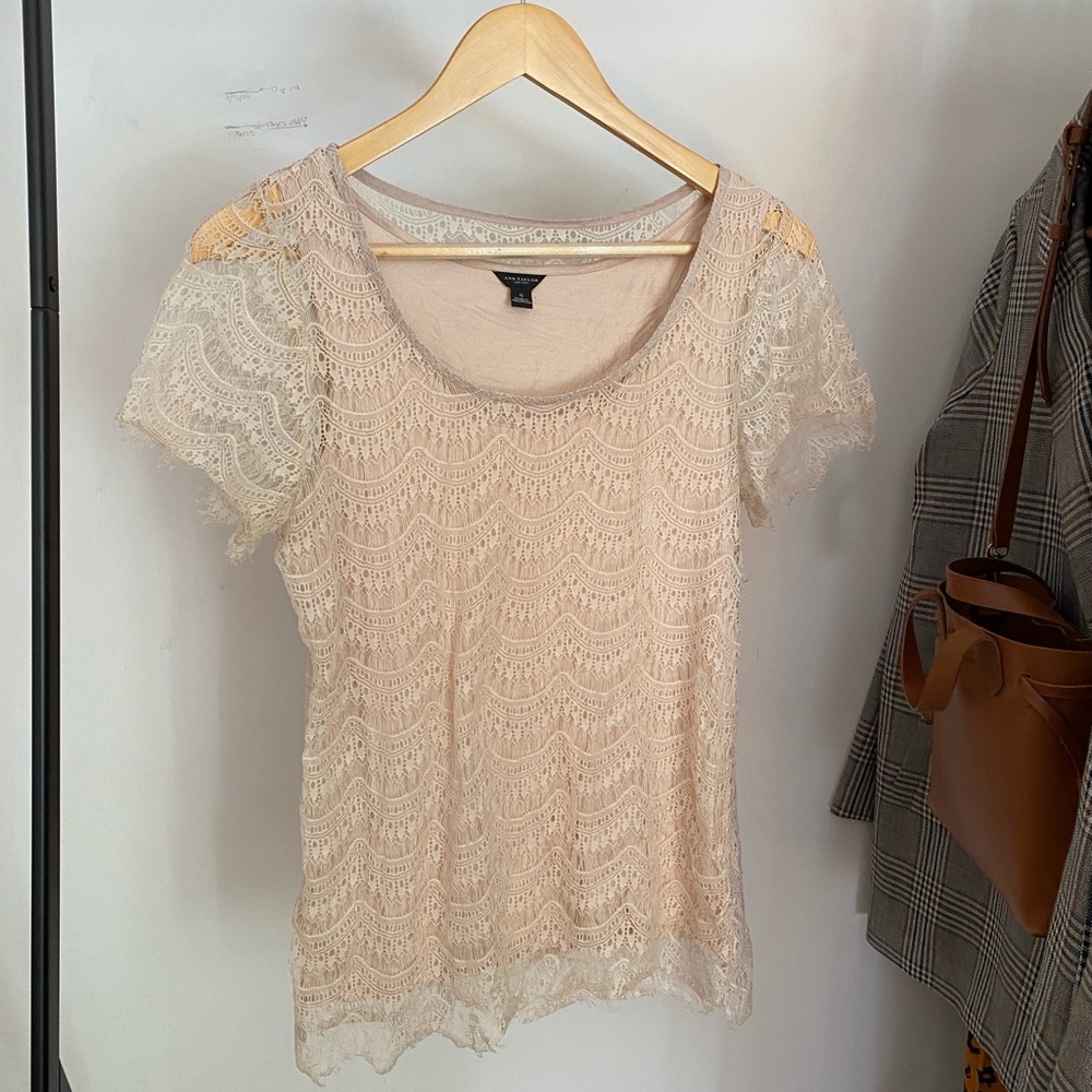Ann Taylor Lace Overlay Top